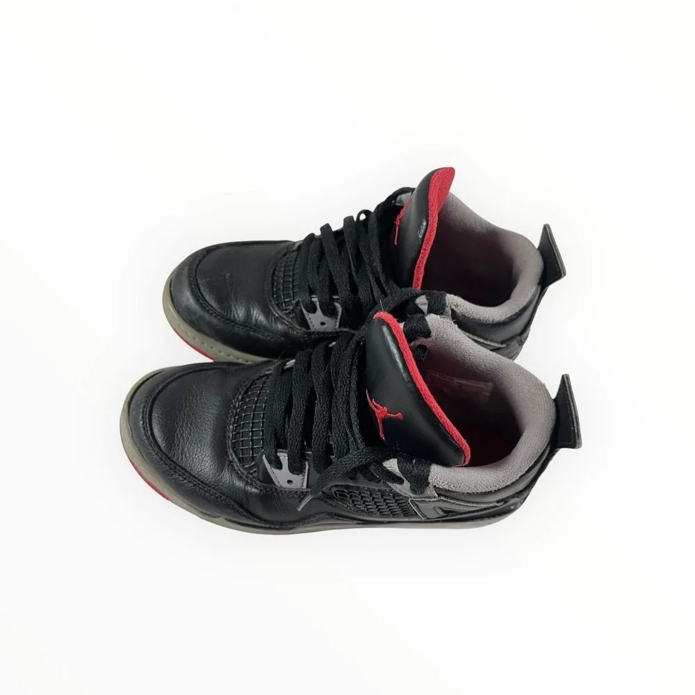 Nike Air Jordan 4 Retro Black Red Boys Athletic Shoes Sz 1Y